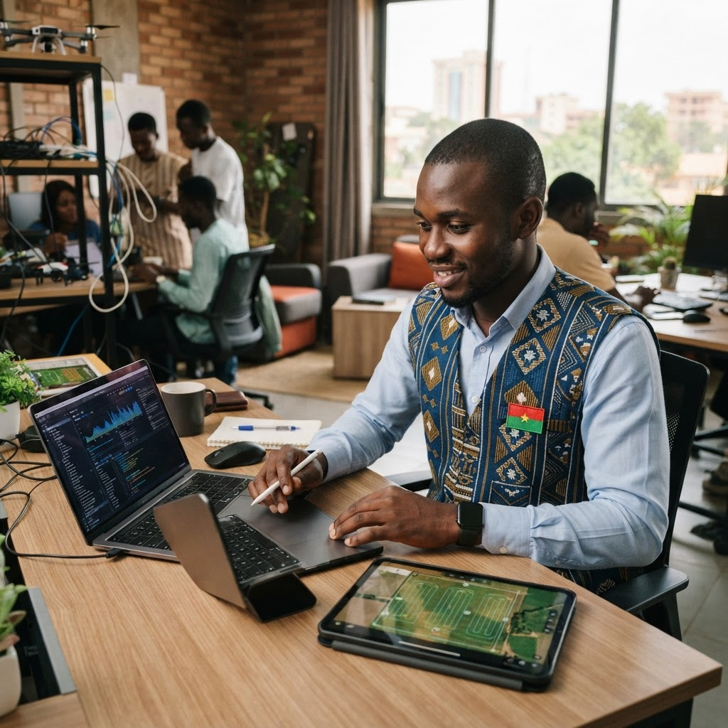 Expert burkinabè en Faso Dan Fani travaillant dans le hub d’innovation Faso IA