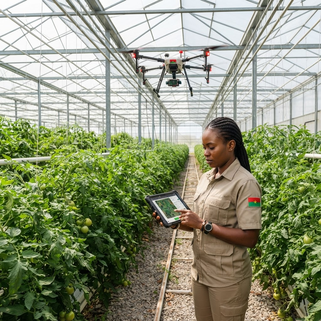 Agronome burkinabè dans une serre connectée