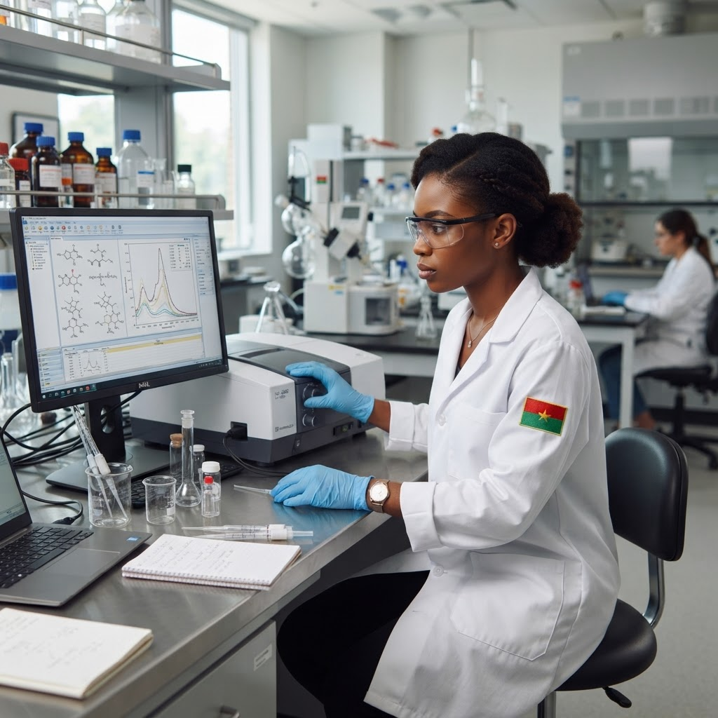 Chercheuse burkinabè en laboratoire de physique-chimie