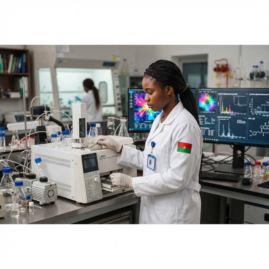 Chercheuse burkinabè dans un laboratoire scientifique